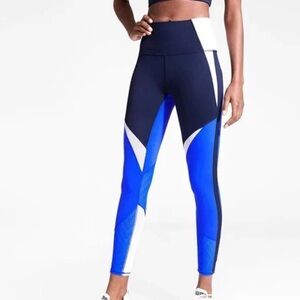 Athleta Yoga Pants Blue white Mesh vented zip back pocket size Small (C)3